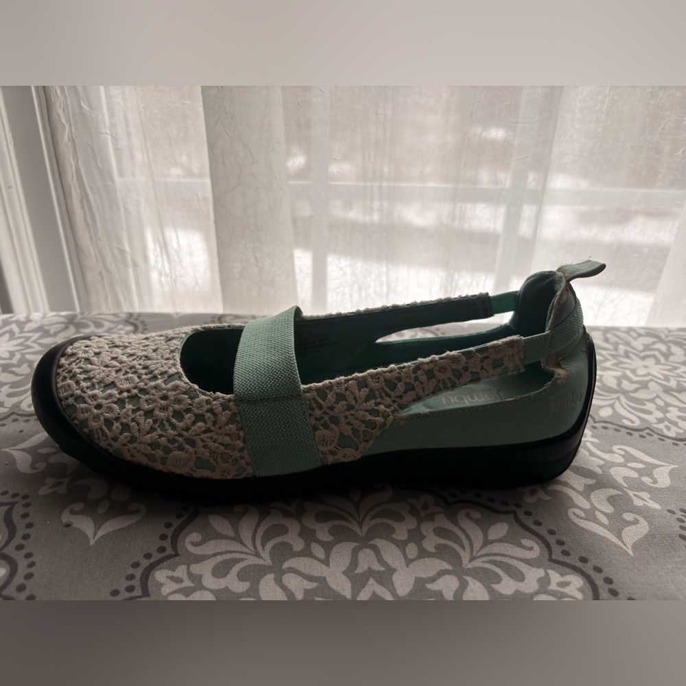 Jambu Mint Green Crochet Lace Ballet Flats with Elastic Strap - Picture 5 of 9